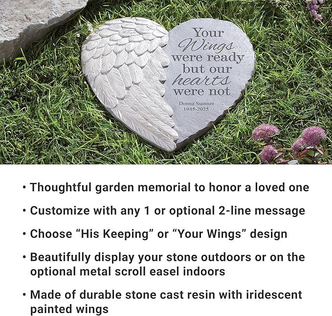 Let's Make Memories Personalized Memorial Garden Stone - Sympathy - Loss of Loved One - Condolences - Indoor/Outdoor - Durable Resin - 3D Wings of Love - Your Wings