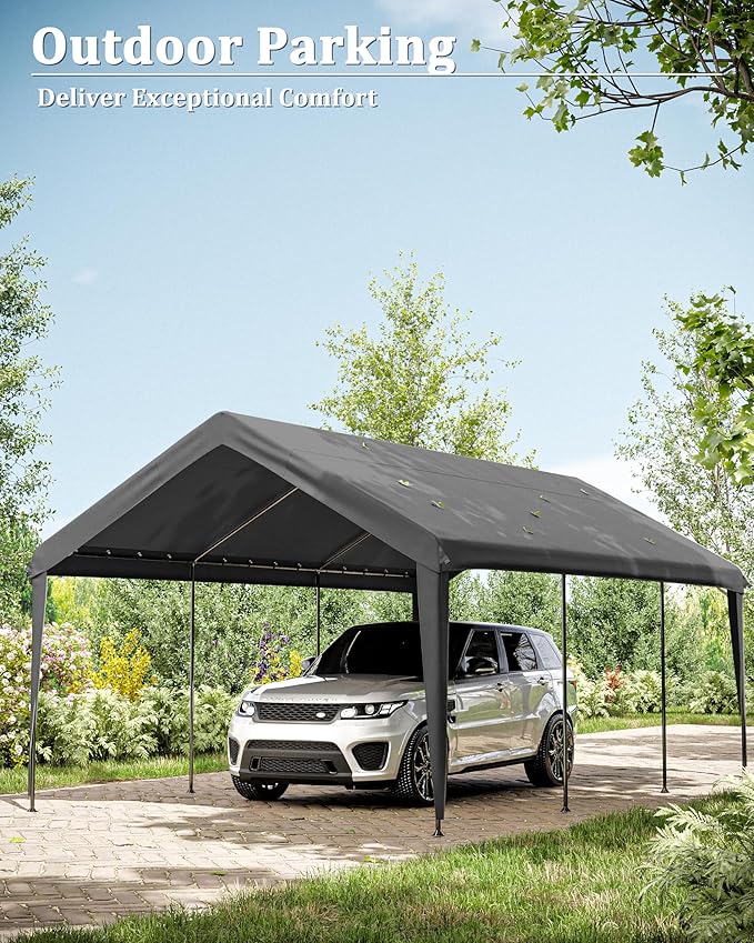 Carport Canopy Replacement Cover 12x20 Heavy Duty Outdoor Portable Car Canopy Oxford Waterproof UV & Tear Resistant Garage Canopy with Ball Bungees (Frame is Not Included)