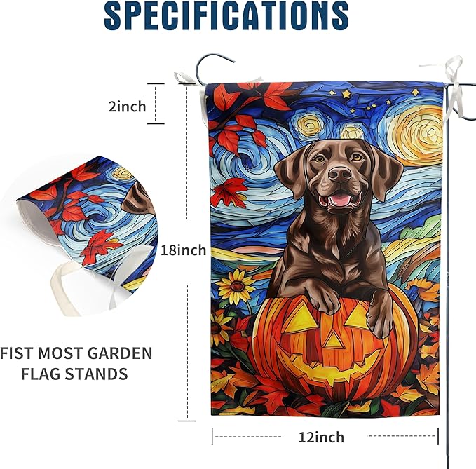 Stained Glass Chocolate Lab Fall Garden Flag Halloween Pumpkin Yard Signs Autumn Sunflower Thanksgiving Banner for Outside 12x18 Double Sided Small Labrador Dog Outdoor Decorative