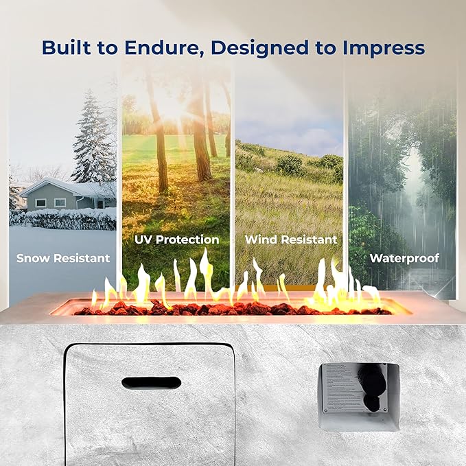 SereneLife Fire Pit Table 50,000 BTU Propane Gas Fire Pit with Adjustable Flame, Stainless Steel Burner, Weather-Resistant Build, Easy Propane Tank Access, and Elegant Lava Rocks for Patio or Backyard