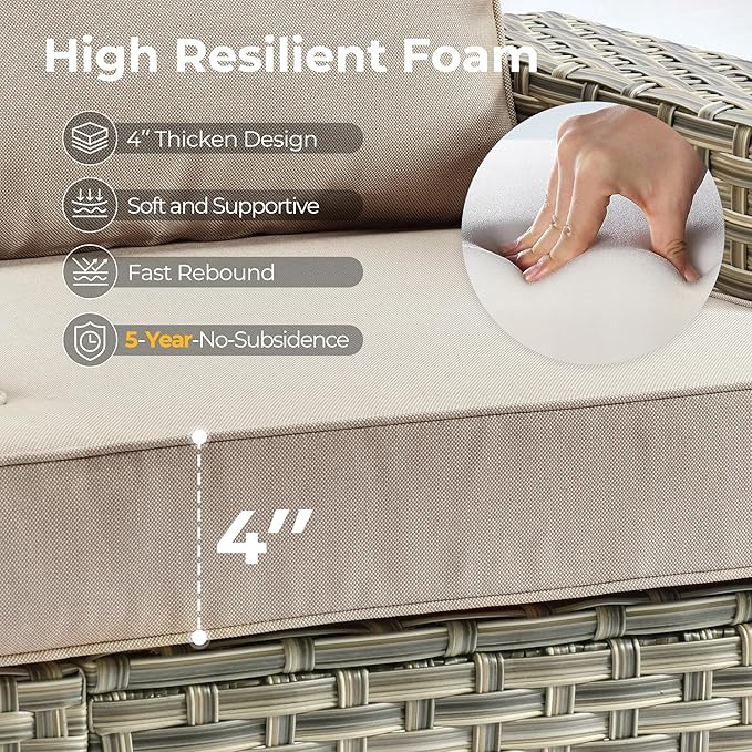 HOOOWOOO Outdoor Sectional Patio Furniture Set with Fire Pit Table,13 Pieces Wicker Conversation Sets L Shaped Couch,Extra Deep Out Door Sofa Outside Furniture with Swivel Chairs,Beige