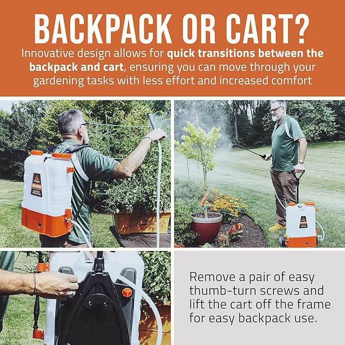 PetraTools Battery Powered Backpack Sprayer 4 Gallon - 6 Hours Long Battery Life & Padded Straps for Comfort - HD4000 Electric Backpack Garden Sprayer with 6 Spray Nozzles (HD4000 with Cart)