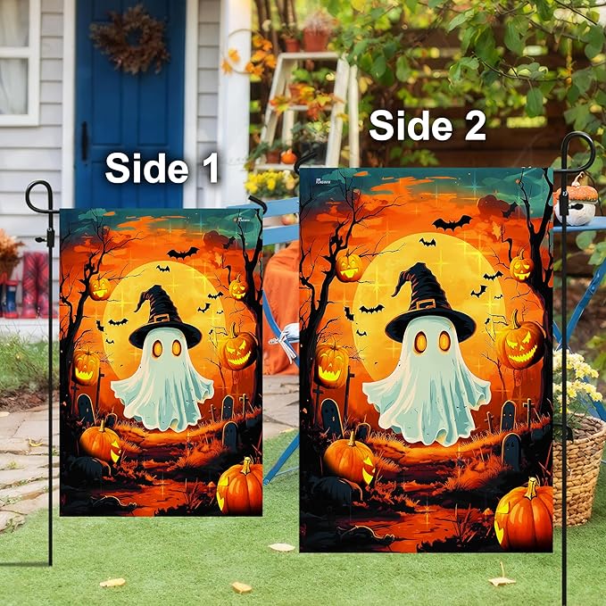 FLAGWIX Halloween Decorations Outdoor Flag - Boo Flags for Outside 11.5"x17.5" - Outdoor Halloween Ghost decorationsfor for Yard Garden Porch, Holiday Gifts for Women Men