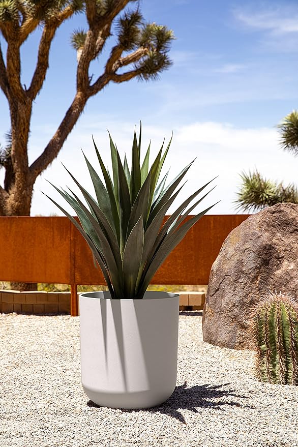 Veradek Mason Series Lima Planter - Round Planter for Indoor or Outdoor Porch/Garden | Made from Plastic-Stone Composite with Drainage Holes | Modern Décor for Succulents, Flowers, Small Plants