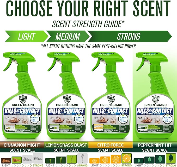 Green Guard Pest Control Spray - Indoor & Outdoor Killer of Ants, Roaches, Spiders & Other Crawling Insects, Safe Around Children & Pets, Plant-Based, Pleasant Scent (Peppermint Hit, 16oz)