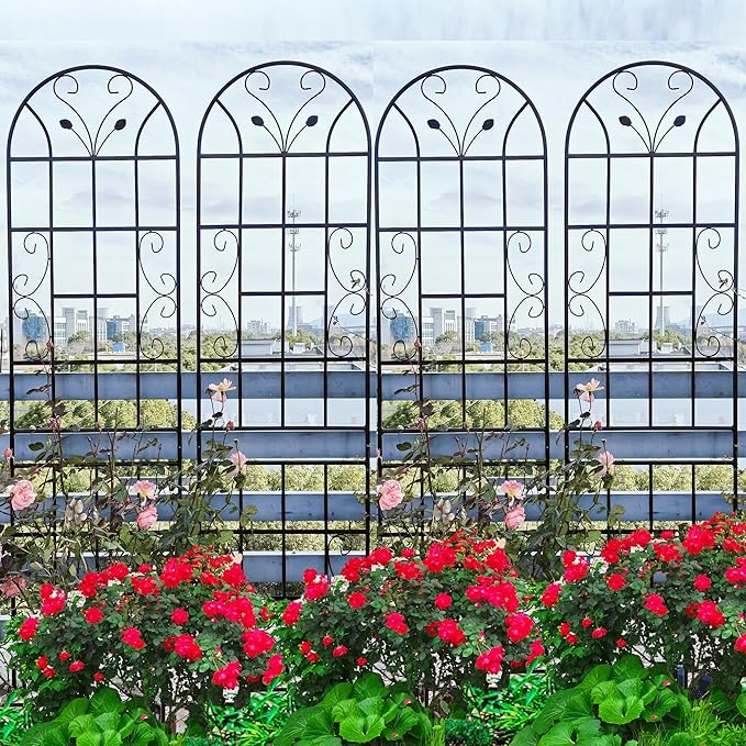 6 Pack Metal Garden Trellis 86.7" Tall Outdoor Climbing Plant Support for Roses, Flowers, Rustproof Durable Black Galvanized Tube, Lawn Garden Fence Decor Screen, 86.7" H