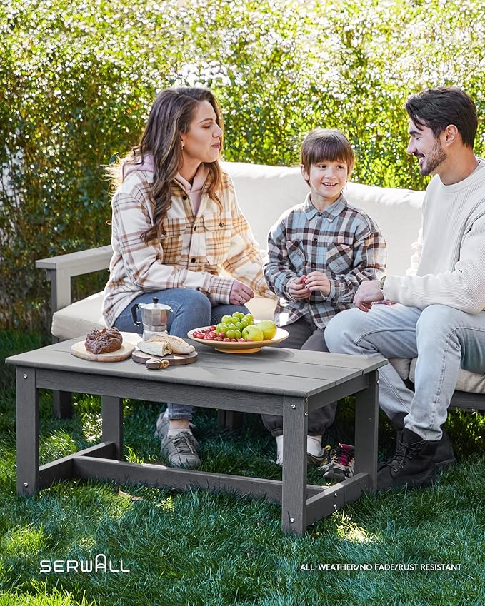 SERWALL HDPE Patio Conversation Set, 6-Piece Sectional Outdoor Furniture Set, All Weather Outdoor Couch Set Patio Furniture Set for Deck, Lawn, Grey Frame with Khaki Cushion