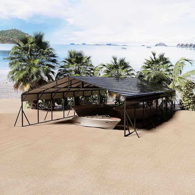 20' x 40' Heavy Duty Metal Carport With Galvanized Steel Roof, Metal Roof Carport With Enhanced Base, Tall MetalCarport Kits Garage for Tractors, Pickup, Boat, Car