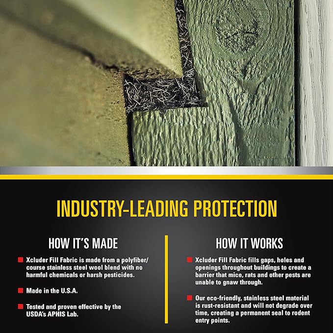 Xcluder Rodent Control Fill Fabric, Large DIY Kit with Inspection and Fit Tool, Stainless Steel Wool, Stops Rats and Mice