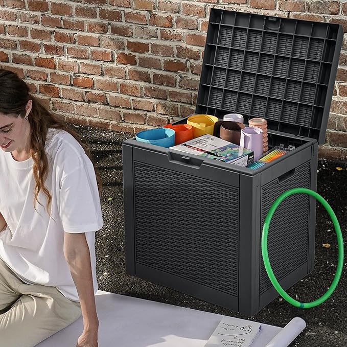 32 Gallon Resin Storage Box, Indoor Outdoor Deck Box for Package Delivery, Patio Cushions, Gardening Tools, Lockable, Waterproof