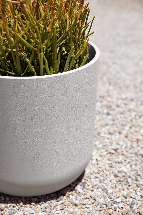 Veradek Round Lima Plastic Planter Pots for Indoor/Outdoor Garden Use, Gray, Suitable for Small to Large Succulent Plants, Flowers, Modern Interior Plants