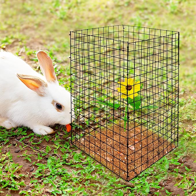 DECOHS 8 Packs Wire Plant Protectors from Animals- 20 x 12 Inch Heighten Square Garden Wire Plant Cages Mesh- Metal Garden Plant Cloche Protection Barricades for Protecting Plants Vegetables Flowers