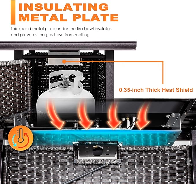 Nuu Garden Propane Fire Pit Table, CSA Certified 43 Inch 50,000 BTU Outdoor Propane Gas Fire Pit Table, Propnae Fire Pit with Ceramic Tabletop, Oxford Cover, 7 lbs Glass Stone, Dark Brown and Coffee