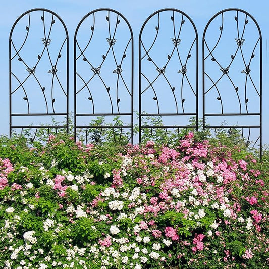 4 Pack Metal Garden Trellis 71" Tall Outdoor Climbing Plant Support for Roses, Flowers, Rustproof Durable Black Galvanized Tube, Lawn Garden Fence Decor Screen (4pcs, 71" H)