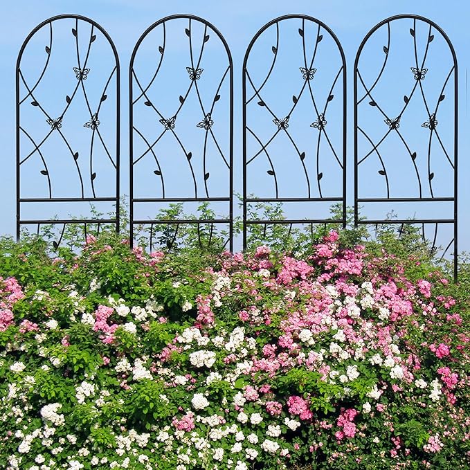 6 Pack Metal Garden Trellis 6FT Outdoor Garden Fence Rustproof Trellis for Climbing Plants Support Roses Flower Lawn Decoration, Black 71" Tall