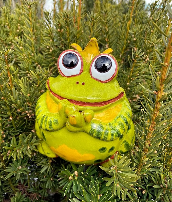Ceramic Garden Decor - Frog Lawn Stake - Outdoor Statue - Perfect, Unique Gifts for Gardeners Woman, Men, Yard Gifts - Handmade, Frostproof