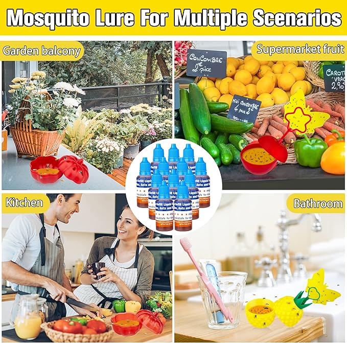 Fruit Fly Trap Refill Liquid Only, 0.68oz/ Bottle, Safe Bait, Ready-to-Use Gnats Killer Indoor Trap, Effective Lure Refill Gnat Catcher for Home Kitchen (12 Pack)