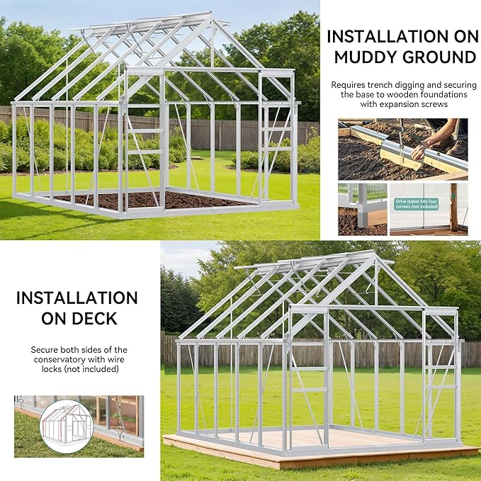 YITAHOME 10x8FT Polycarbonate Greenhouse Large Heavy Duty Green Houses Outdoor Aluminum Greenhouses with Sliding Doors Vent Window Walk-in Greenhouse for Garden Backyard, Matte Silver