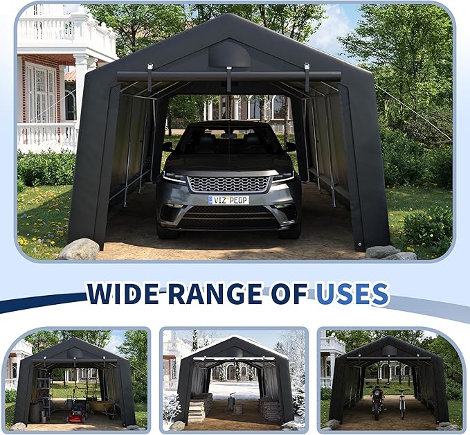 12'×20' Heavy Duty Carport,Car Canopy Portable Garage with Roll-up Zipper Door,Thick Shelter Storage Canopy Tent with All-Steel Metal Frame,Sunshade Waterproof for Motorcycle Car, Truck,SUV