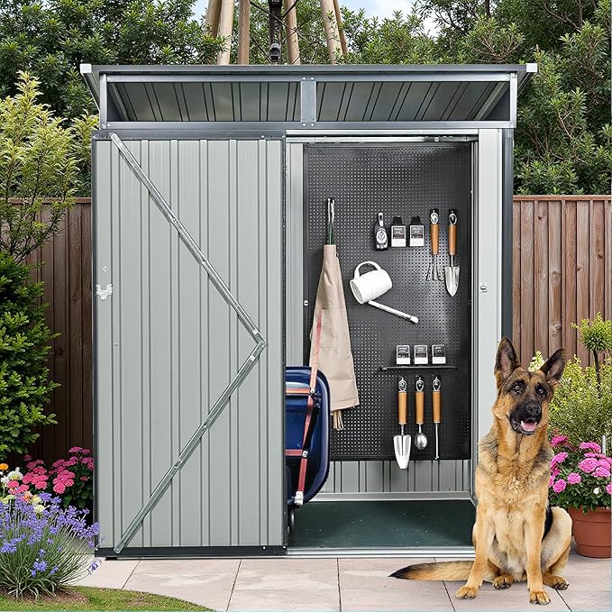 5x3 FT Grey Outdoor Metal Storage Shedfor Tools, Lawnmower, Bikes & Outdoor Gear, Lockable, Waterproof & UV-Resistant Heavy-Duty Steel 3x5 Shed for Backyard, Patio & Lawn, Easy Assembly