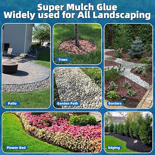 Mulch Glue, Rock Binder for Landscaping Strong Adhesion of Pea Gravel Stabilizer Resin Binder, Weather-Resistant Lock Gravel Binder for Pebble,Pine Straw, Landscape Edging (4Gallon Mulch Glue)