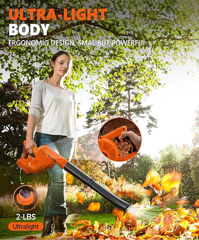 Alloyman Leaf Blower, 20V Cordless Leaf Blower, Leaf Blower Cordless with 2.0Ah Battery and Charger, Electric Leaf Blower for Yard Cleaning/Snow Blowing.