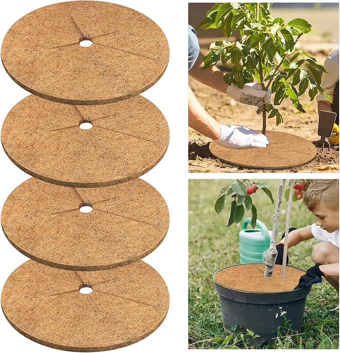 Legigo 4pcs Coconut Fiber Mulch Ring Tree Plant Protector Mat, 24 Inch Natural Coco Coir Tree Protection Ring Plant Pot Soil Cover, Tree Rings Disc Plant Cover for Indoor Outdoor Plants,Landscaping