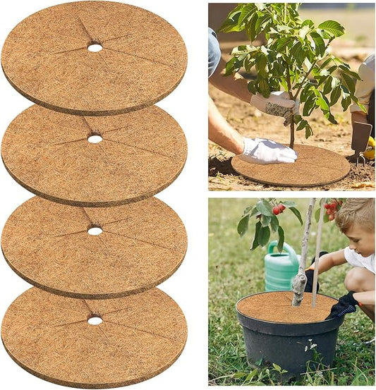 Legigo 4pcs Coconut Fiber Mulch Ring Tree Plant Protector Mat, 24 Inch Natural Coco Coir Tree Protection Ring Plant Pot Soil Cover, Tree Rings Disc Plant Cover for Indoor Outdoor Plants,Landscaping