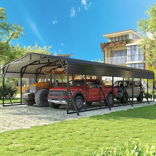 Carport Canopy 20’X40’ Heavy Duty Car Port Galvanized Steel Roof, Reinforced Stable Triangle Frame for Snowy Windy Metal Carports Enhanced Base Car Tent for Car,RV,Pickup,Boat,Truck,Tractor
