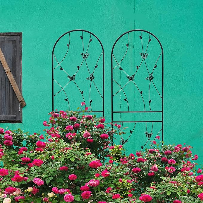 4 Pack Metal Garden Trellis for Climbing Plant Rose Stand, Black Outdoor 71'' Tall Flower Support Iron Garden Fence, 71'' H Black