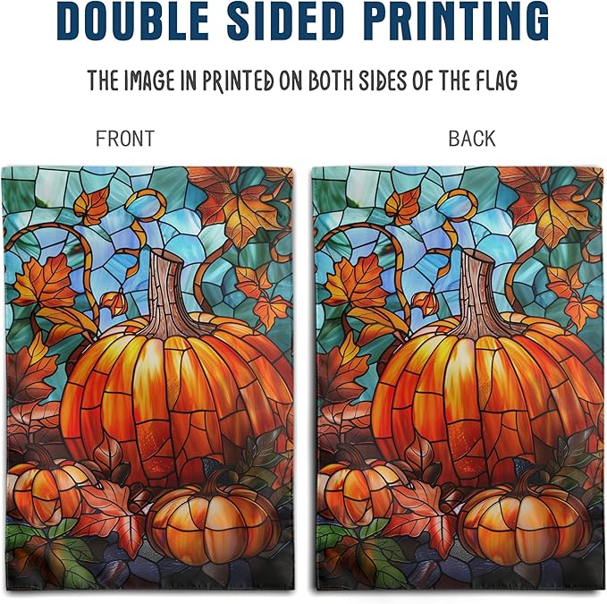 Pumpkin Fall Garden Flag Autumn Yard Flag Stained Glass Thanksgiving Outdoor Flag 12x18 Double Sided Small Harvest Flag for Outside Porch Lawn Decor