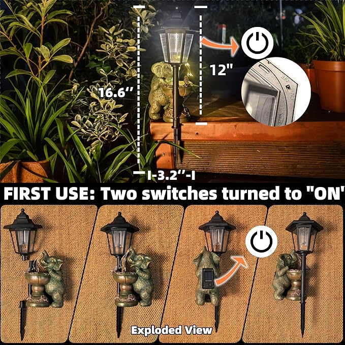 Elephant Solar Garden Statue Outdoor Watering Lights Decor, 12″H Large Lawn Ornaments, Animal Yard Decorations for Patio Porch Backyard Balcony, Birthday Gifts for Women