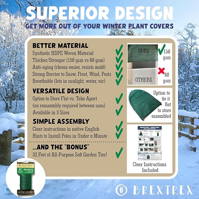 Winter Plant Cover Freeze Protection Tents 2 Pack-Protect Shrubs from Snow, Frost, Animals, Freezing Temperatures - Complete with Soft Garden Ties (22" x 22" x 22", 2 Pack, green with stakes)