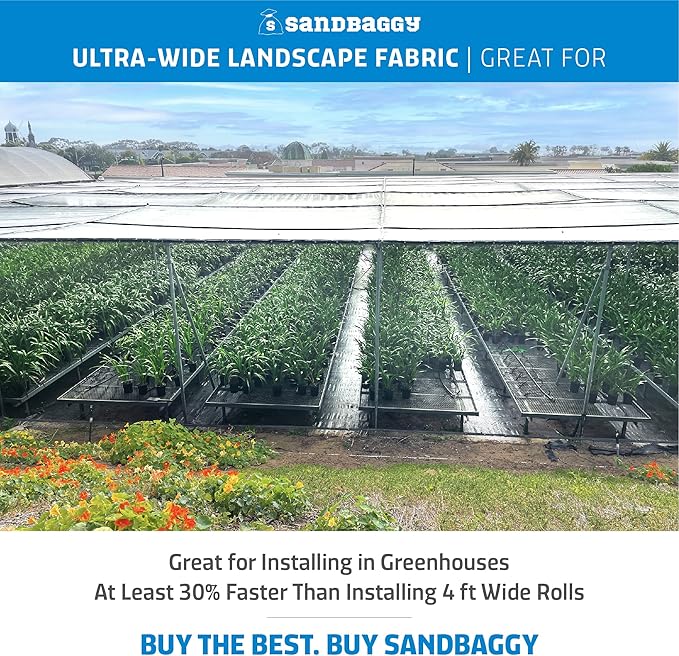 Sandbaggy 10 ft x 200 ft Landscape Fabric | 40 Year Fabric | for Weed Barrier, Ground Cover, Garden | Industrial Grade | 135 Lbs of Tensile | UV Protected | DOT Approved (2 Rolls - 10 ft x 200 ft)