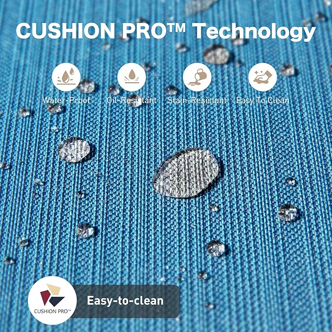 4 Piece Black Metal Outdoor Patio Furniture Sets with Firepit Table, Patio Conversation Sets 1 3-Seater Sofa, 2 Swivel Sofa with 5.75" Thick Cushion Backyard Furniture for Deck, Blue-2