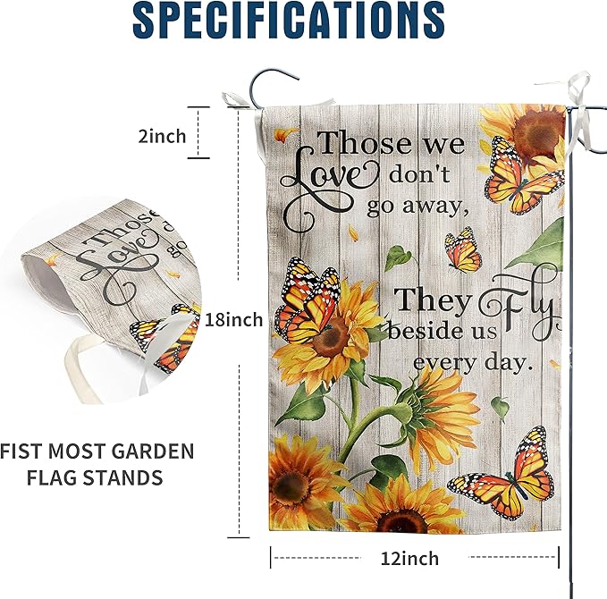 Memorial Garden Flag Monarch Butterfly Decor Sunflower Flags for Cemetery Grave Flag Those We Love Don't Go Away They Fly Beside Us Every Day Signs