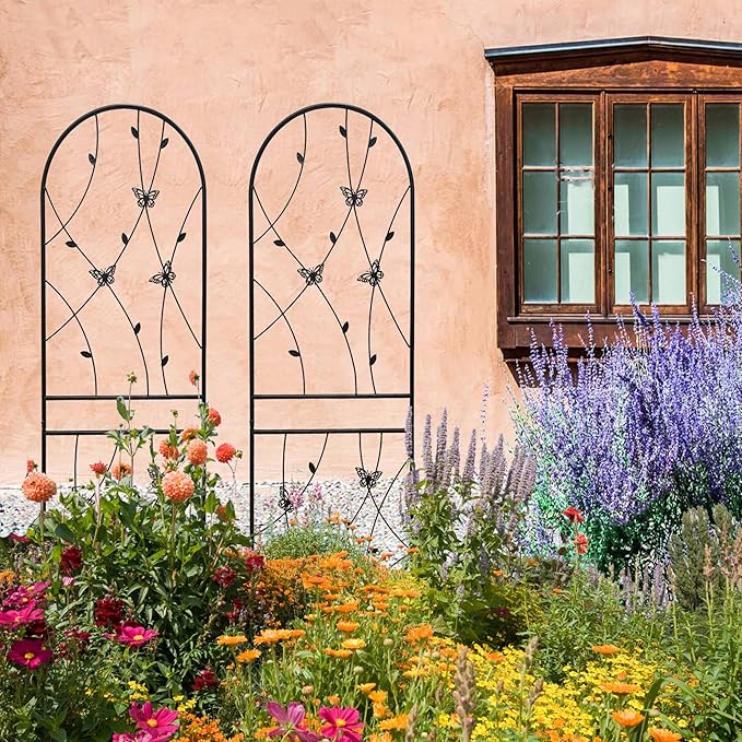 6 Pack Metal Garden Trellis 6FT Outdoor Garden Fence Rustproof Trellis for Climbing Plants Support Roses Flower Lawn Decoration, Black 71" Tall