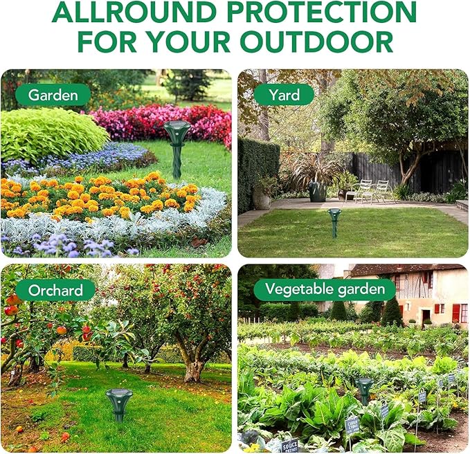 Mole Repellent Solar Powered, 2 Pack Snake Repellent for Yard Waterproof Motion Detection LED Flash Light, Ultrasonic Skunk Repellent Get Rid of Mole, Vole, Rabbit, Gopher, Raccoon, Deer