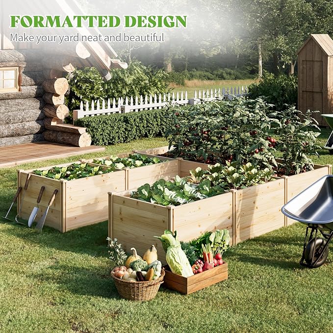 PaPaJet Raised Garden Bed for Outdoor, Seven Grids Deep Large Planter Box for Gardening, Vegetables, Flowers, Herbs（7.5× 9.0× 1.6FT）