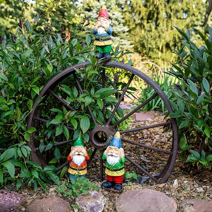 Sunnydaze Three Wise Garden Gnomes - Hear, Speak, and See No Evil Set - Outdoor Lawn Statues