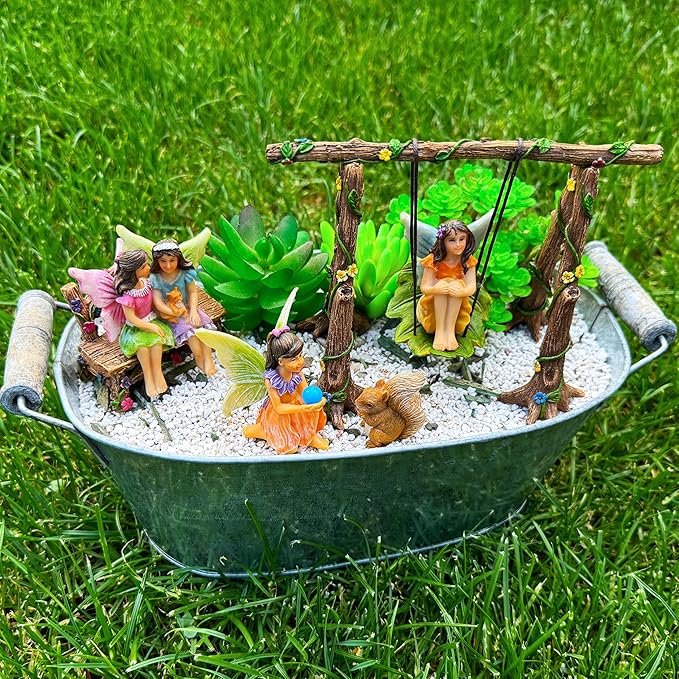 Mood Lab Fairy Garden - Accessories Kit with Miniature Figurines - Swing Set of 6 pcs - for Outdoor or House Decor
