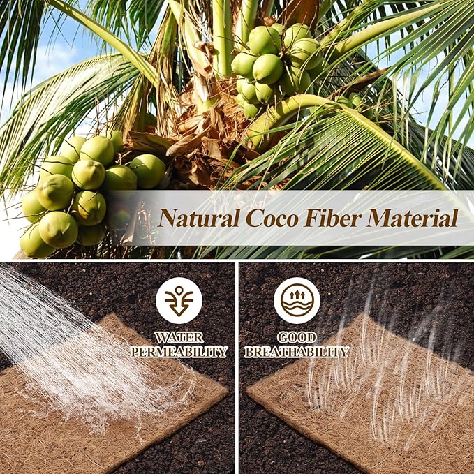 Natural Mulch Roll for Landscaping 240" X 6.3" Coconut Fiber Liner Mulch Mat with 32 U-Shaped Steel Stakes, Thick Mulch Roll for Garden Edging Border, Coconut Liners for Planters, Vegetables & Flowers