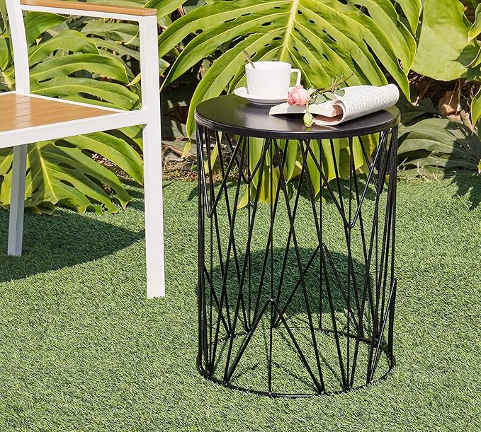 HFHOME Set of 3 Metal Side End Tables Nightstand, Nesting Round Coffee Table for Indoor Outdoor, Heavy Duty Metal Plant Stand Living Room Garden Stool - Black