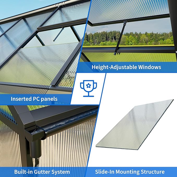 WKM 5.8x9.2 FT Greenhouse for Outdoors, Quick-fit Structure Green House with Window for Ventilation, Aluminum Greenhouse for Garden Backyard, Black