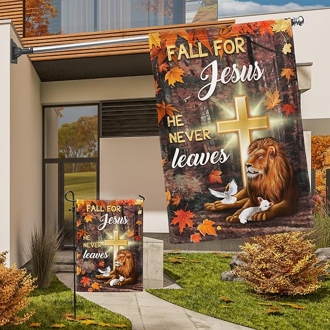 FLAGWIX Christian Fall Garden Flag - Lion of Judah Garden Flags for Outside 11.5" x 17.5" - Christian Gifts for Women Faith, Fall Decorations for Home, Thanksgiving Decorations for Home Decor