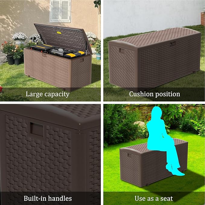 180GAL PRO Brown Blow - Molded Outdoor Deck Box with Lock Hole- Waterproof, SGS - Certified UV Resistance, Professional - Grade Storage for Garden Machinery and Large - Scale Outdoor Equipment