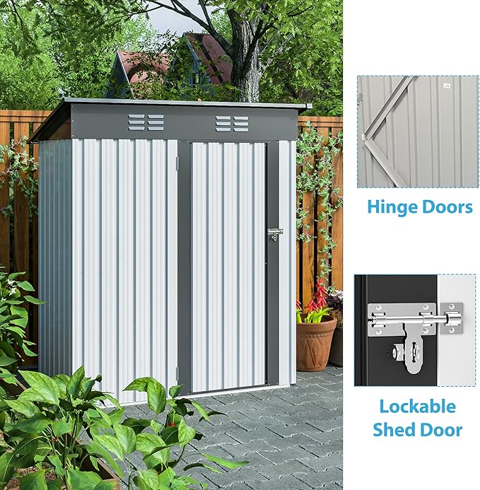 Outdoor Storage Shed, 5x3 FT Galvanized Steel Metal Shed, Lockable Waterproof Tool Storage Sheds for Garden, Patio, Lawn – Durable Storage Solution in Multiple Sizes