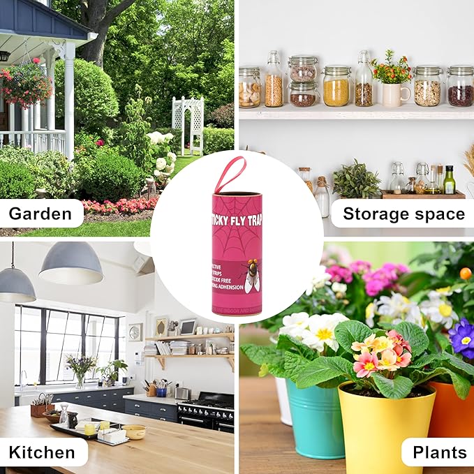 40 Pack Fly Trap, Fruit Fly Traps for Indoors, Fly Traps Outdoor Hanging, Flying Insect Trap, Fly Strips Tape Paper Ribbon, Gnat Traps for Bug, Insect, Pest, Mosquito, Pink