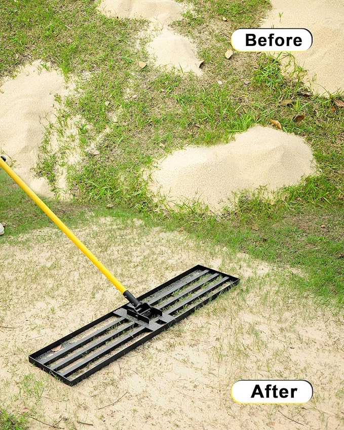 Lawn Leveling Rake, 45"x10" Heavy Duty Sand Leveling Tool with 7FT Long Handle, Steel Golf Rake for Soil, Compost, Gravel, Lawn Leveler for Yard, Garden, Golf Course, Landscaping Level Tool