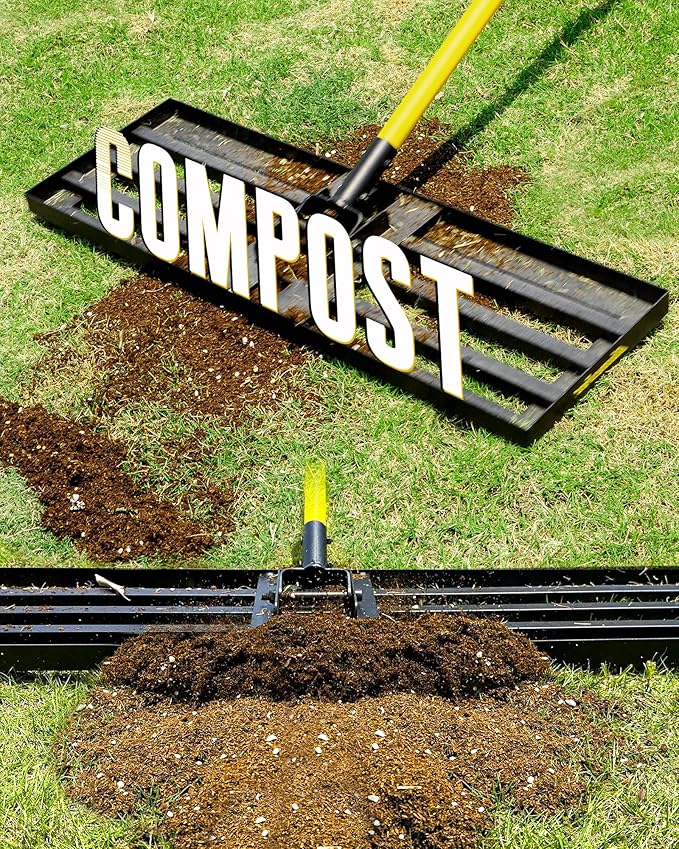 Lawn Leveling Rake, 45"x10" Heavy Duty Sand Leveling Tool with 7FT Long Handle, Steel Golf Rake for Soil, Compost, Gravel, Lawn Leveler for Yard, Garden, Golf Course, Landscaping Level Tool